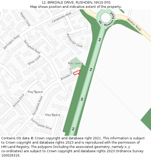 12, BIRKDALE DRIVE, RUSHDEN, NN10 0YG: Location map and indicative extent of plot