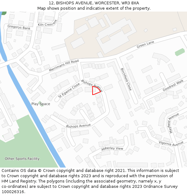 12, BISHOPS AVENUE, WORCESTER, WR3 8XA: Location map and indicative extent of plot
