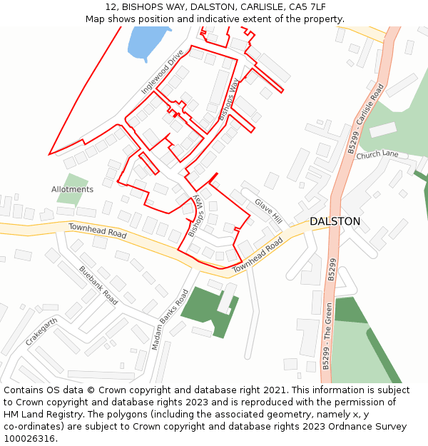 12, BISHOPS WAY, DALSTON, CARLISLE, CA5 7LF: Location map and indicative extent of plot