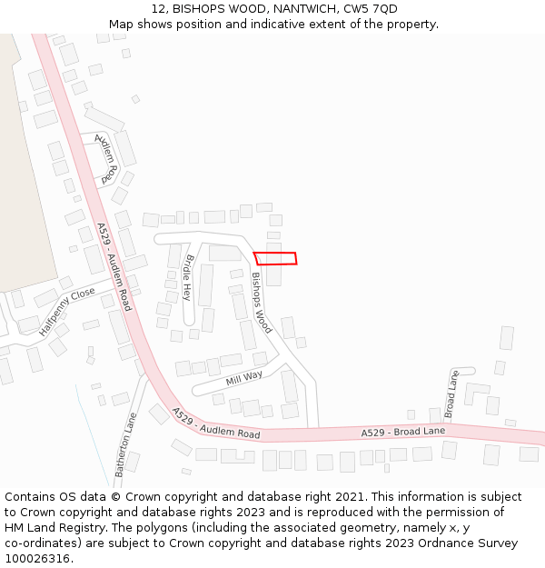 12, BISHOPS WOOD, NANTWICH, CW5 7QD: Location map and indicative extent of plot