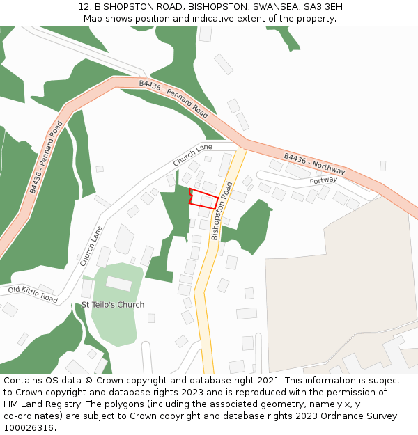 12, BISHOPSTON ROAD, BISHOPSTON, SWANSEA, SA3 3EH: Location map and indicative extent of plot