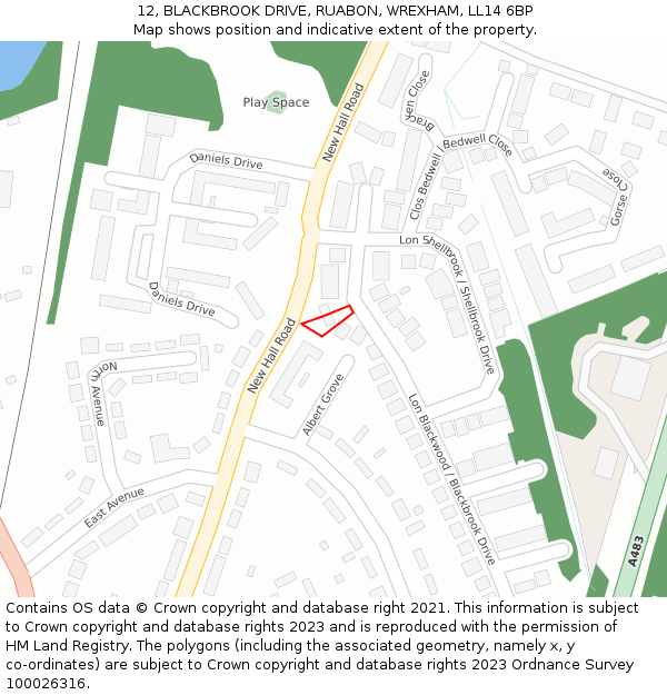 12, BLACKBROOK DRIVE, RUABON, WREXHAM, LL14 6BP: Location map and indicative extent of plot