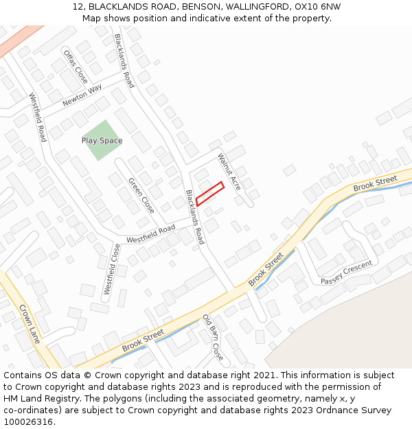 12, BLACKLANDS ROAD, BENSON, WALLINGFORD, OX10 6NW: Location map and indicative extent of plot