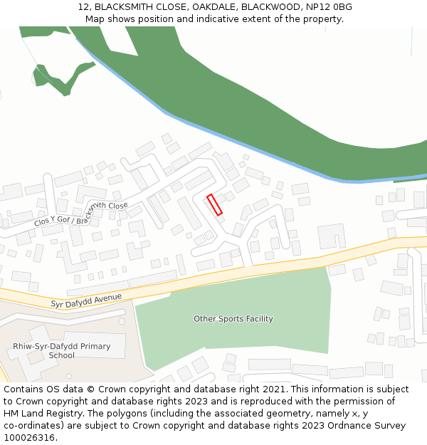 12, BLACKSMITH CLOSE, OAKDALE, BLACKWOOD, NP12 0BG: Location map and indicative extent of plot