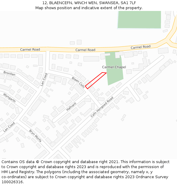 12, BLAENCEFN, WINCH WEN, SWANSEA, SA1 7LF: Location map and indicative extent of plot