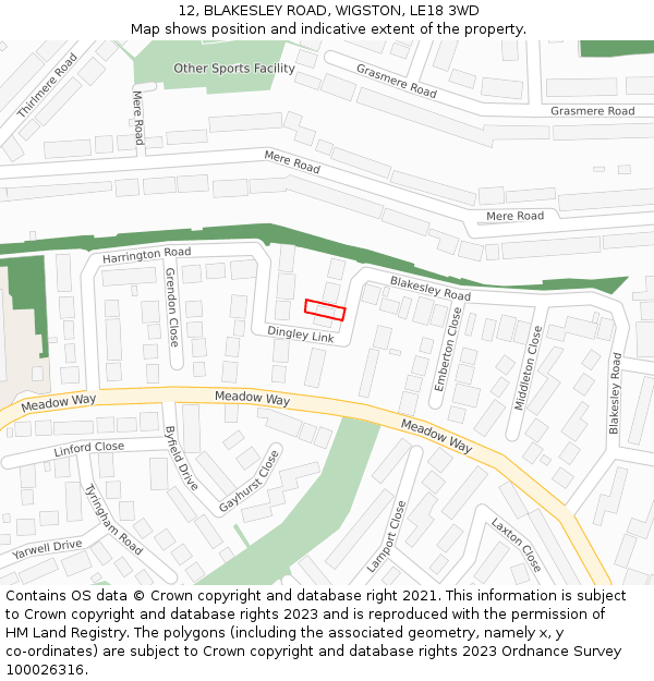 12, BLAKESLEY ROAD, WIGSTON, LE18 3WD: Location map and indicative extent of plot