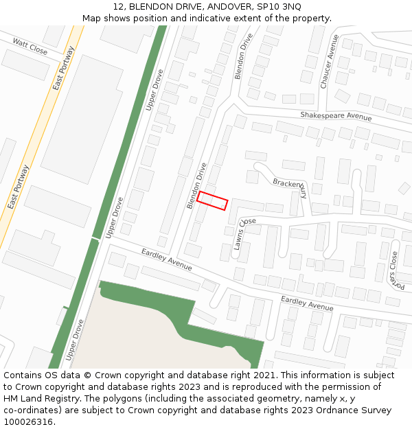 12, BLENDON DRIVE, ANDOVER, SP10 3NQ: Location map and indicative extent of plot