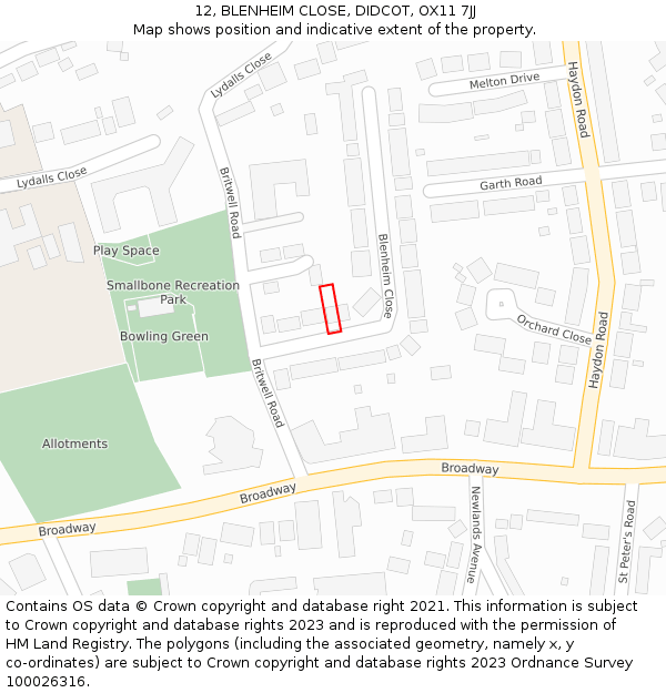 12, BLENHEIM CLOSE, DIDCOT, OX11 7JJ: Location map and indicative extent of plot