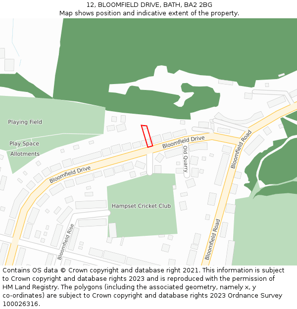 12, BLOOMFIELD DRIVE, BATH, BA2 2BG: Location map and indicative extent of plot