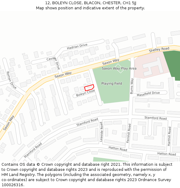 12, BOLEYN CLOSE, BLACON, CHESTER, CH1 5JJ: Location map and indicative extent of plot