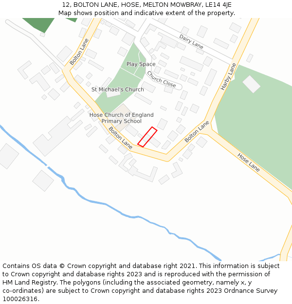 12, BOLTON LANE, HOSE, MELTON MOWBRAY, LE14 4JE: Location map and indicative extent of plot