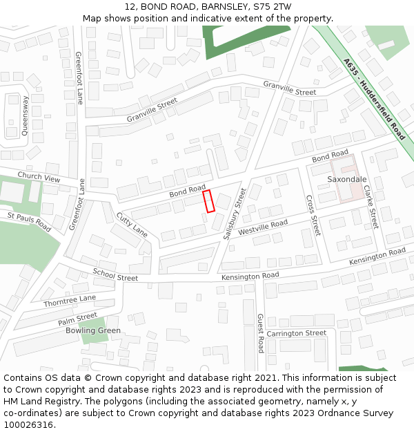 12, BOND ROAD, BARNSLEY, S75 2TW: Location map and indicative extent of plot