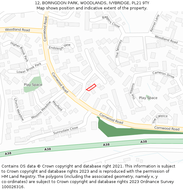 12, BORINGDON PARK, WOODLANDS, IVYBRIDGE, PL21 9TY: Location map and indicative extent of plot