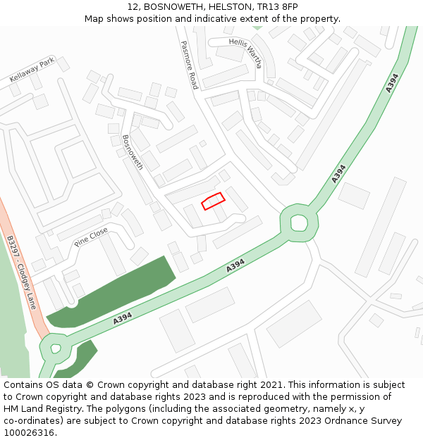 12, BOSNOWETH, HELSTON, TR13 8FP: Location map and indicative extent of plot