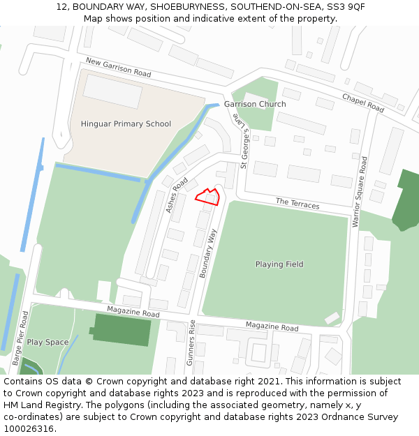 12, BOUNDARY WAY, SHOEBURYNESS, SOUTHEND-ON-SEA, SS3 9QF: Location map and indicative extent of plot