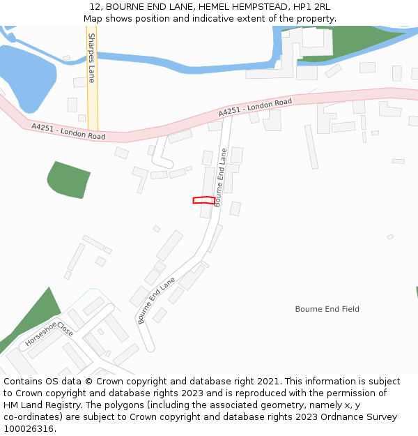 12, BOURNE END LANE, HEMEL HEMPSTEAD, HP1 2RL: Location map and indicative extent of plot