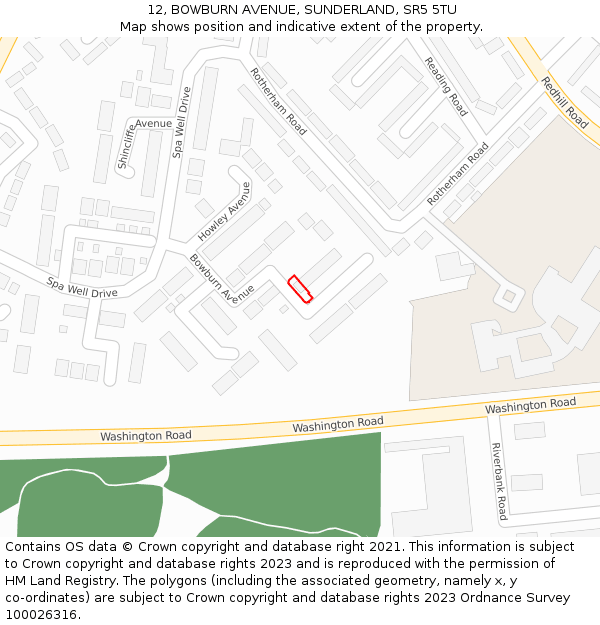 12, BOWBURN AVENUE, SUNDERLAND, SR5 5TU: Location map and indicative extent of plot