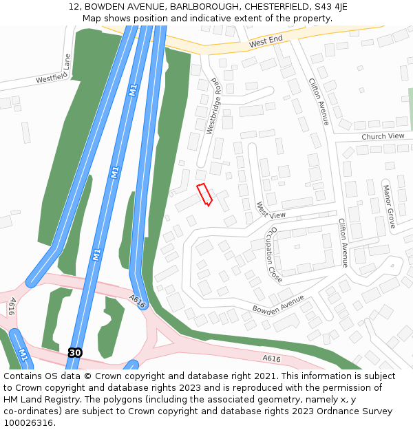 12, BOWDEN AVENUE, BARLBOROUGH, CHESTERFIELD, S43 4JE: Location map and indicative extent of plot