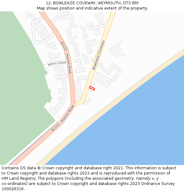 12, BOWLEAZE COVEWAY, WEYMOUTH, DT3 6RY: Location map and indicative extent of plot