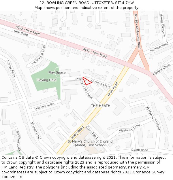 12, BOWLING GREEN ROAD, UTTOXETER, ST14 7HW: Location map and indicative extent of plot