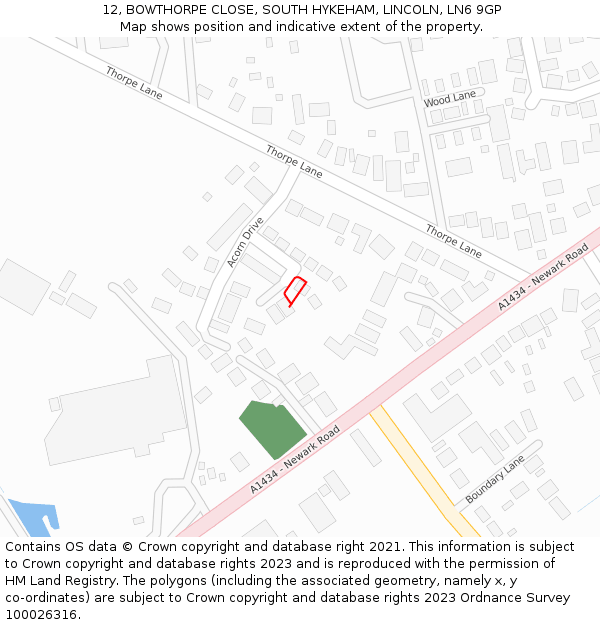 12, BOWTHORPE CLOSE, SOUTH HYKEHAM, LINCOLN, LN6 9GP: Location map and indicative extent of plot