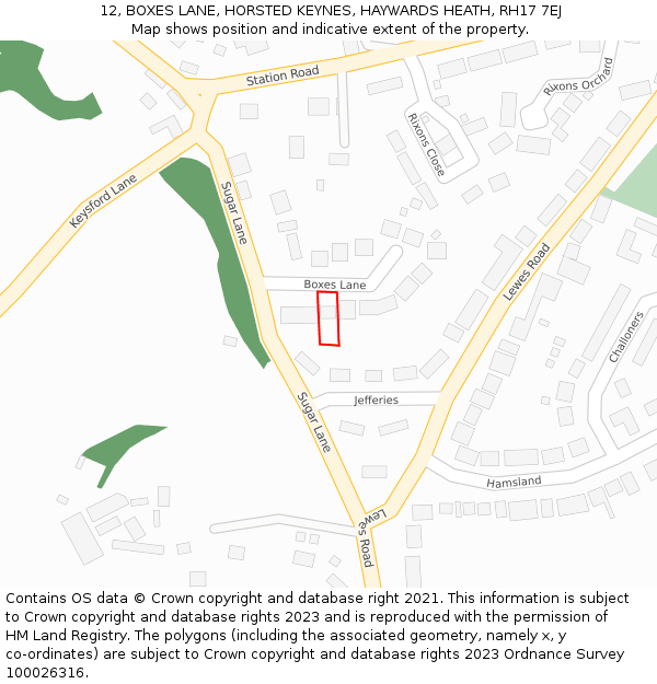 12, BOXES LANE, HORSTED KEYNES, HAYWARDS HEATH, RH17 7EJ: Location map and indicative extent of plot