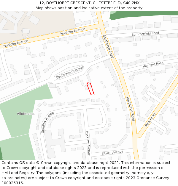 12, BOYTHORPE CRESCENT, CHESTERFIELD, S40 2NX: Location map and indicative extent of plot