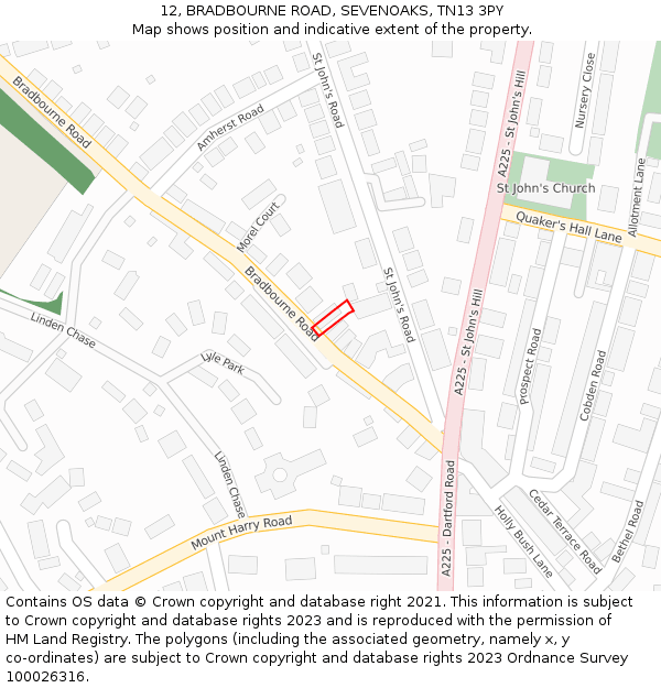 12, BRADBOURNE ROAD, SEVENOAKS, TN13 3PY: Location map and indicative extent of plot