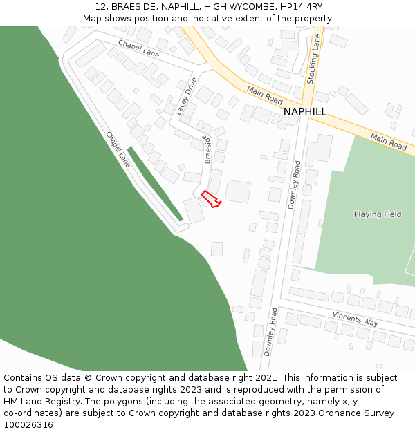 12, BRAESIDE, NAPHILL, HIGH WYCOMBE, HP14 4RY: Location map and indicative extent of plot