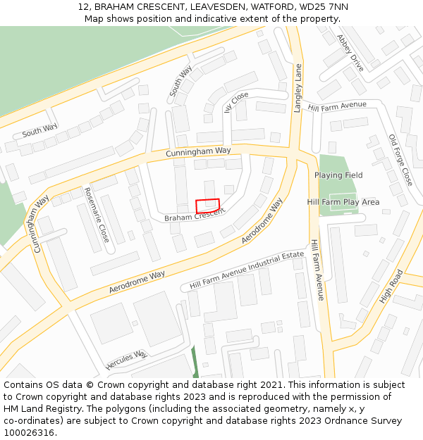 12, BRAHAM CRESCENT, LEAVESDEN, WATFORD, WD25 7NN: Location map and indicative extent of plot