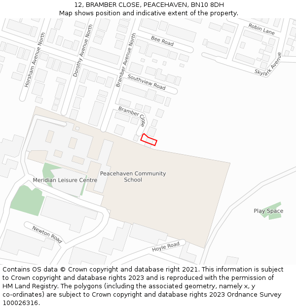 12, BRAMBER CLOSE, PEACEHAVEN, BN10 8DH: Location map and indicative extent of plot