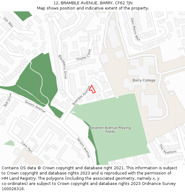 12, BRAMBLE AVENUE, BARRY, CF62 7JN: Location map and indicative extent of plot