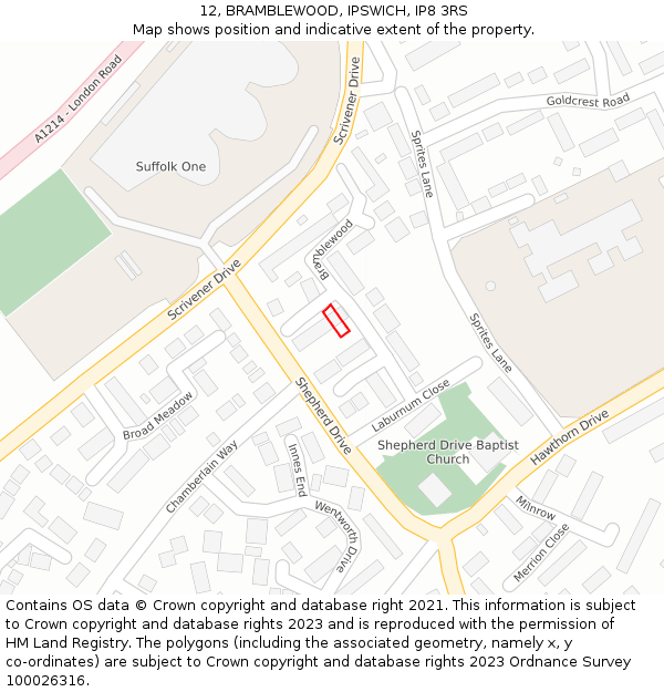 12, BRAMBLEWOOD, IPSWICH, IP8 3RS: Location map and indicative extent of plot