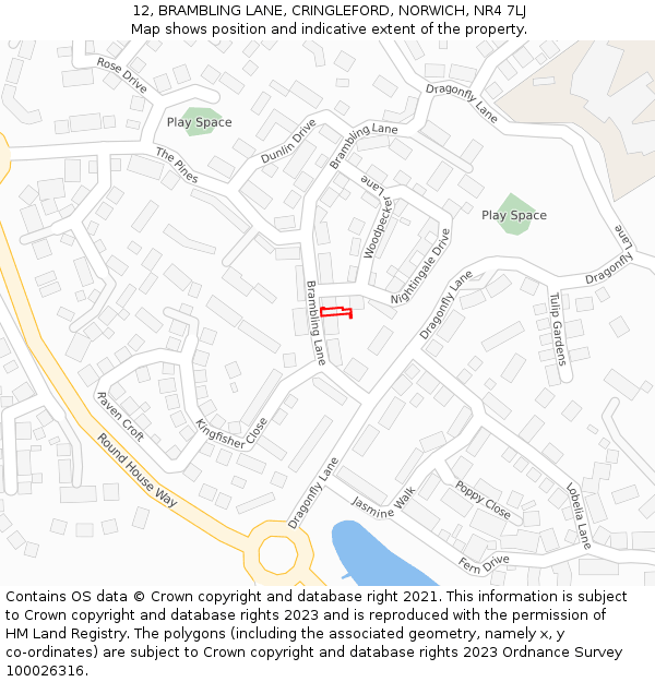 12, BRAMBLING LANE, CRINGLEFORD, NORWICH, NR4 7LJ: Location map and indicative extent of plot