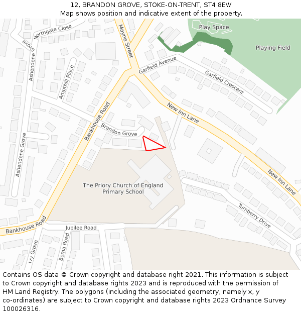 12, BRANDON GROVE, STOKE-ON-TRENT, ST4 8EW: Location map and indicative extent of plot