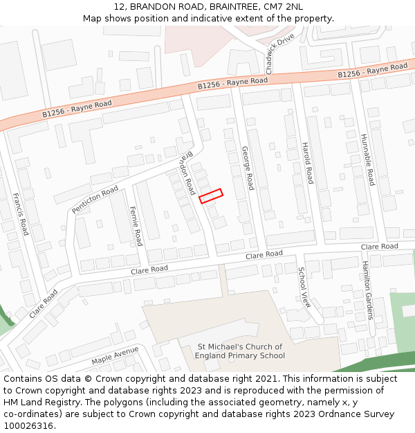 12, BRANDON ROAD, BRAINTREE, CM7 2NL: Location map and indicative extent of plot