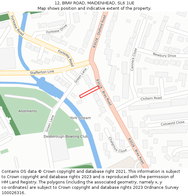 12, BRAY ROAD, MAIDENHEAD, SL6 1UE: Location map and indicative extent of plot