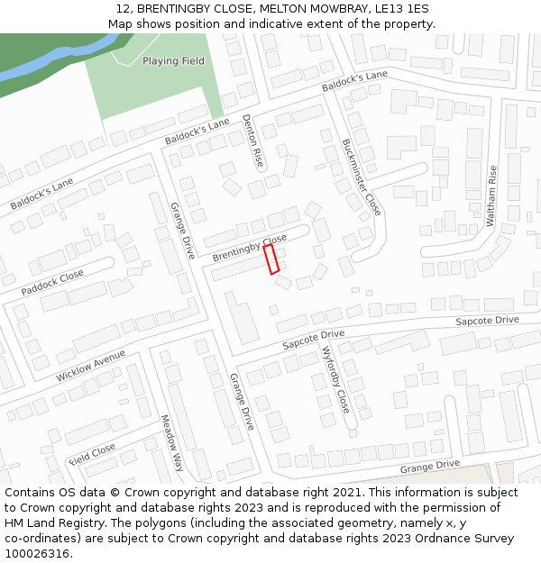 12, BRENTINGBY CLOSE, MELTON MOWBRAY, LE13 1ES: Location map and indicative extent of plot