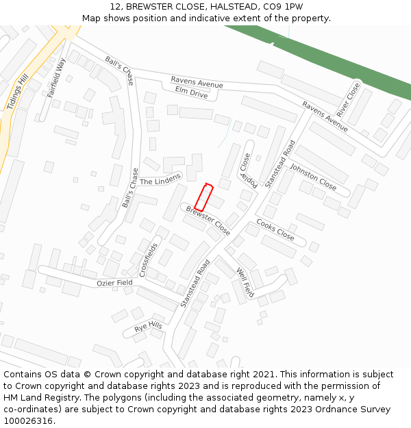 12, BREWSTER CLOSE, HALSTEAD, CO9 1PW: Location map and indicative extent of plot