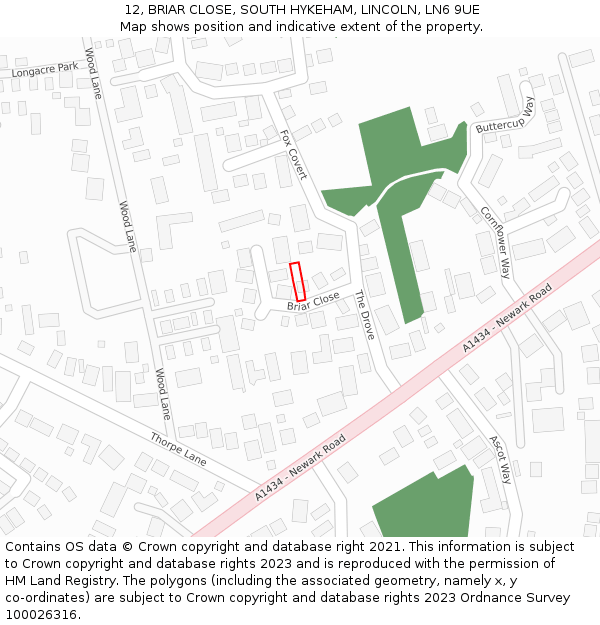 12, BRIAR CLOSE, SOUTH HYKEHAM, LINCOLN, LN6 9UE: Location map and indicative extent of plot