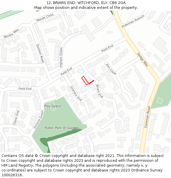 12, BRIARS END, WITCHFORD, ELY, CB6 2GA: Location map and indicative extent of plot