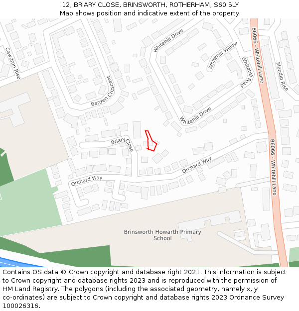 12, BRIARY CLOSE, BRINSWORTH, ROTHERHAM, S60 5LY: Location map and indicative extent of plot