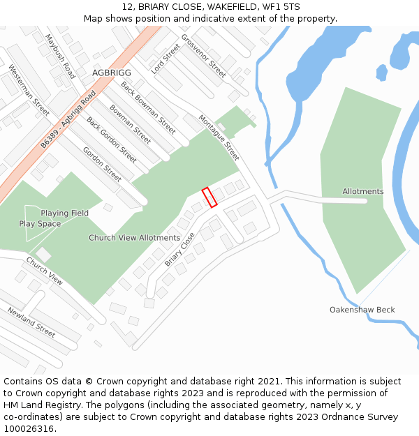 12, BRIARY CLOSE, WAKEFIELD, WF1 5TS: Location map and indicative extent of plot