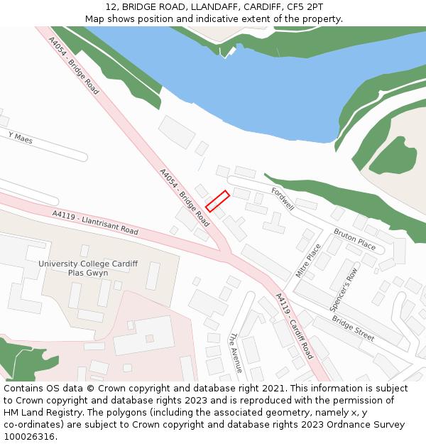 12, BRIDGE ROAD, LLANDAFF, CARDIFF, CF5 2PT: Location map and indicative extent of plot