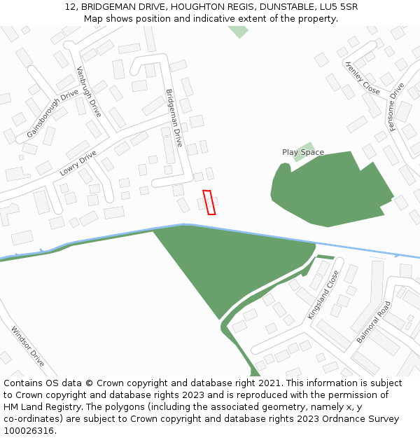 12, BRIDGEMAN DRIVE, HOUGHTON REGIS, DUNSTABLE, LU5 5SR: Location map and indicative extent of plot