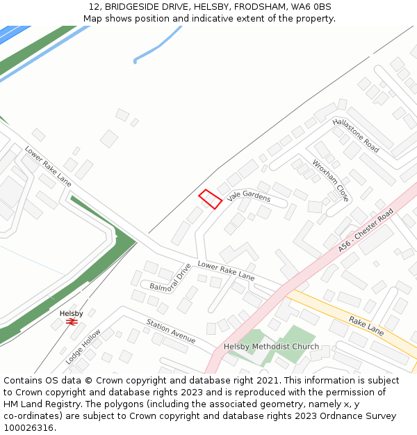 12, BRIDGESIDE DRIVE, HELSBY, FRODSHAM, WA6 0BS: Location map and indicative extent of plot