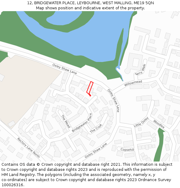 12, BRIDGEWATER PLACE, LEYBOURNE, WEST MALLING, ME19 5QN: Location map and indicative extent of plot