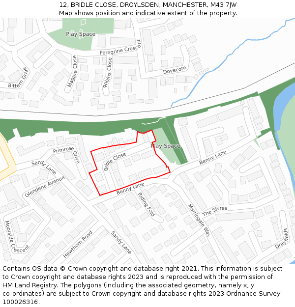 12, BRIDLE CLOSE, DROYLSDEN, MANCHESTER, M43 7JW: Location map and indicative extent of plot