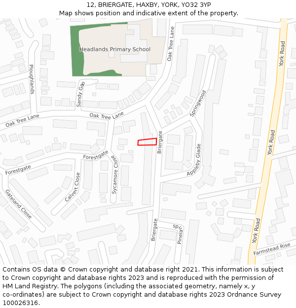 12, BRIERGATE, HAXBY, YORK, YO32 3YP: Location map and indicative extent of plot