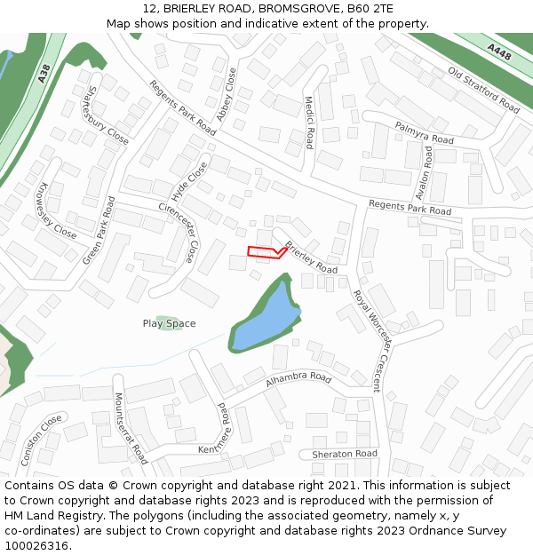 12, BRIERLEY ROAD, BROMSGROVE, B60 2TE: Location map and indicative extent of plot